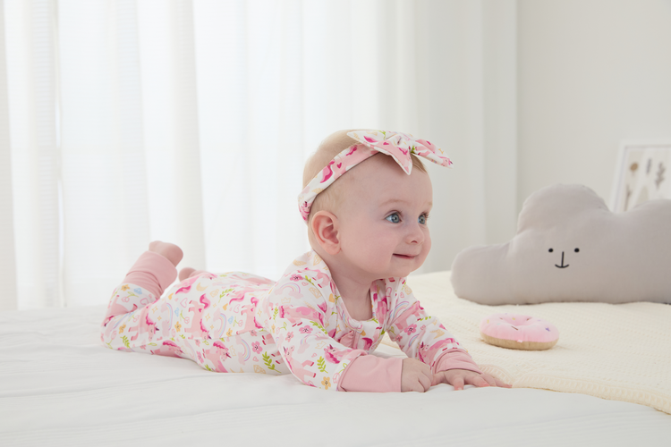 Bamboo Baby Boy/Girl Animal Printed 2-Way Zipper Anti Slip Long-sleeve Footie with/without Hairband Pink