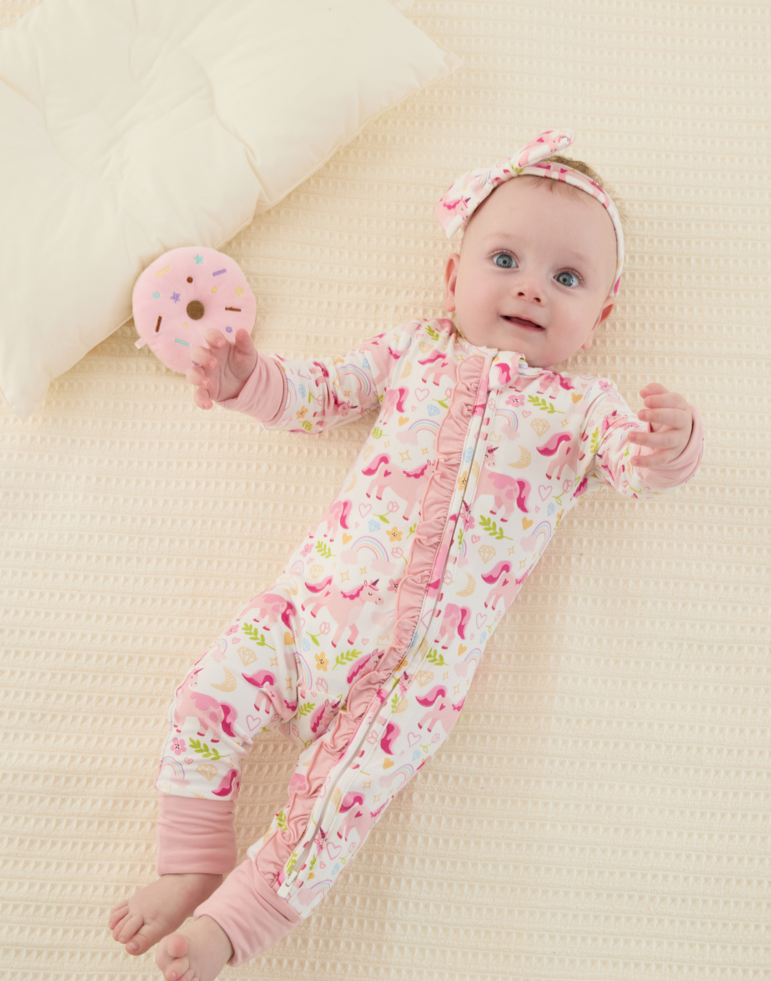 Bamboo Baby Boy/Girl Animal Printed 2-Way Zipper Anti Slip Long-sleeve Footie with/without Hairband Pink