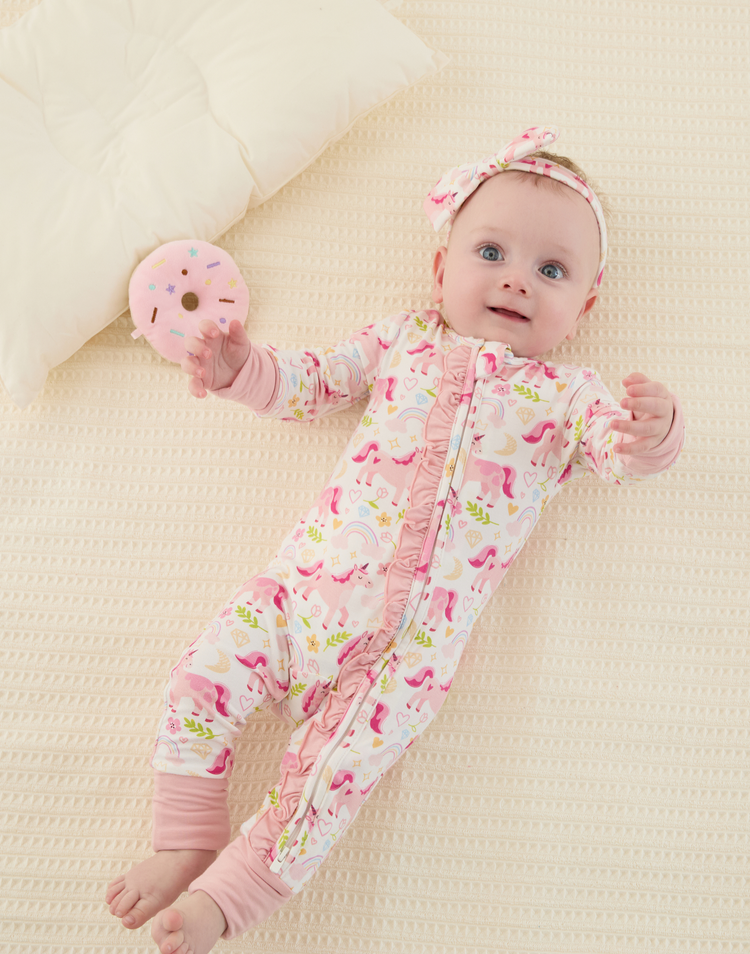 Bamboo Baby Boy/Girl Animal Printed 2-Way Zipper Anti Slip Long-sleeve Footie with/without Hairband Pink