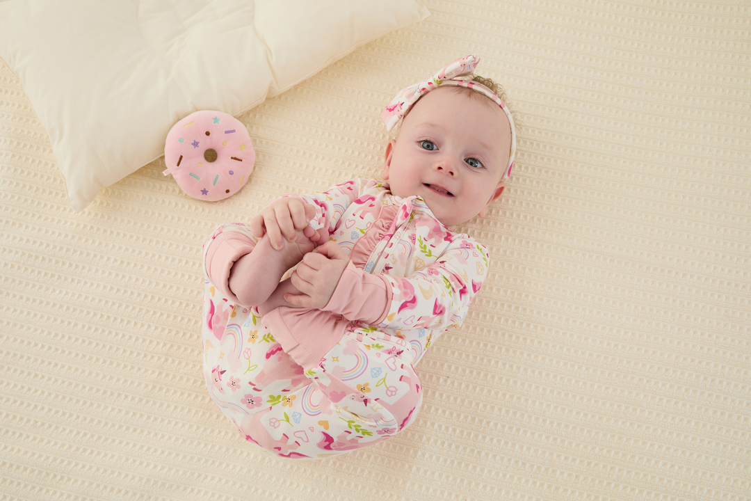 Bamboo Baby Boy/Girl Animal Printed 2-Way Zipper Anti Slip Long-sleeve Footie with/without Hairband Pink