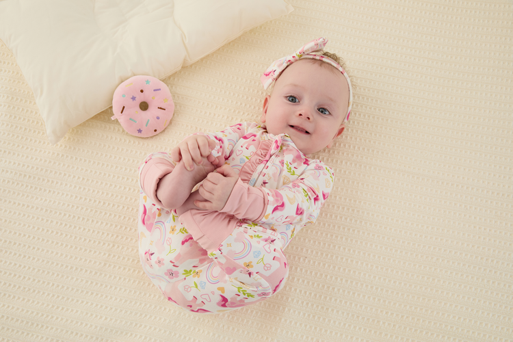 Bamboo Baby Boy/Girl Animal Printed 2-Way Zipper Anti Slip Long-sleeve Footie with/without Hairband Pink