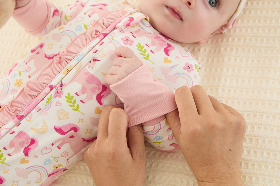 Bamboo Baby Boy/Girl Animal Printed 2-Way Zipper Anti Slip Long-sleeve Footie with/without Hairband Pink