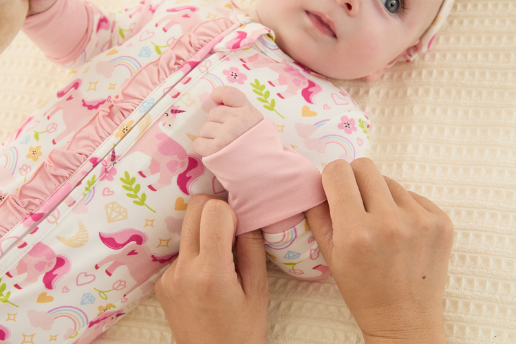Bamboo Baby Boy/Girl Animal Printed 2-Way Zipper Anti Slip Long-sleeve Footie with/without Hairband Pink