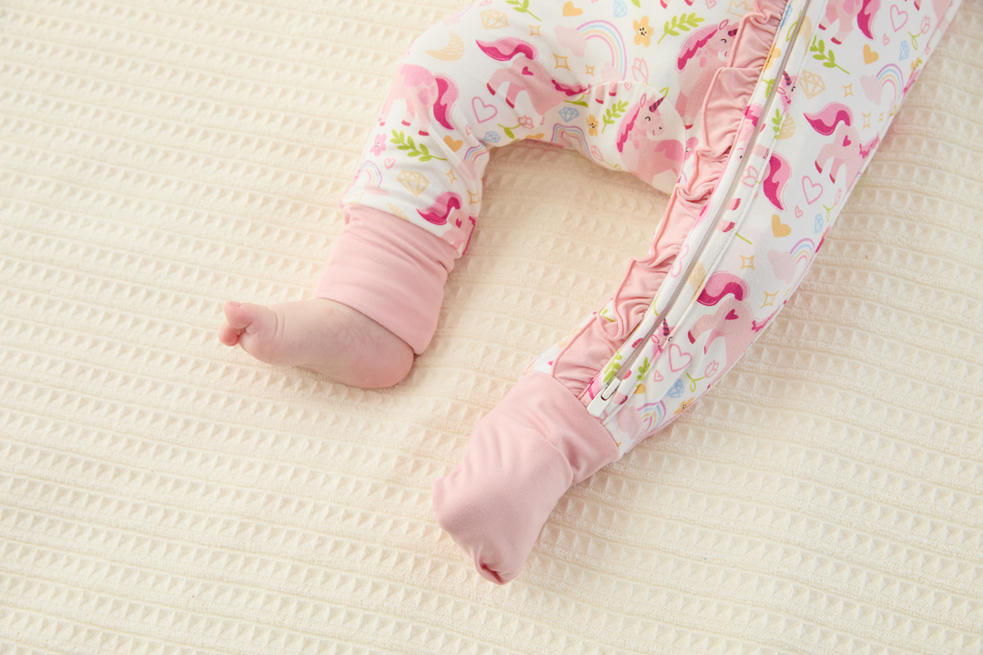Bamboo Baby Boy/Girl Animal Printed 2-Way Zipper Anti Slip Long-sleeve Footie with/without Hairband Pink