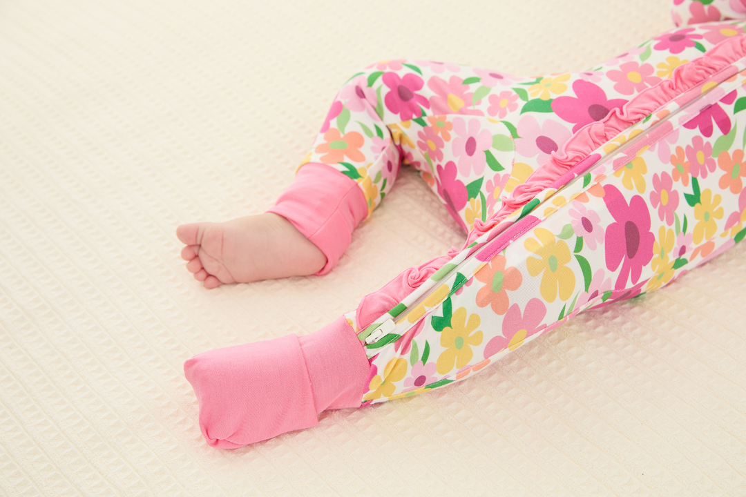 Bamboo Baby Boy/Girl Animal Printed 2-Way Zipper Anti Slip Long-sleeve Footie with/without Hairband Dark Pink