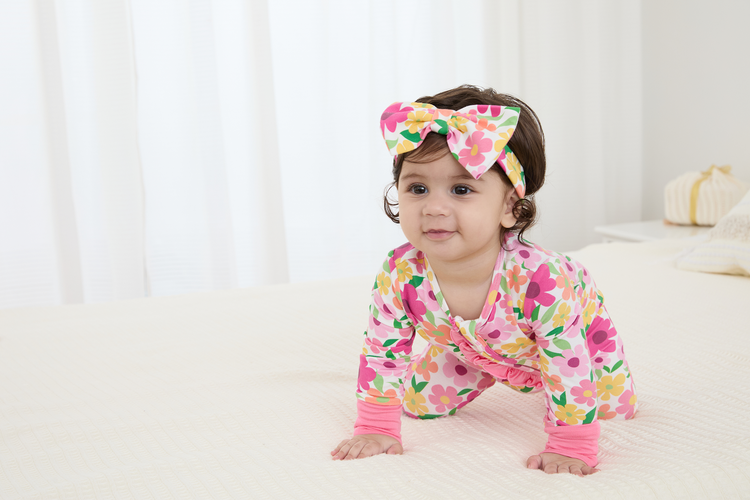 Bamboo Baby Boy/Girl Animal Printed 2-Way Zipper Anti Slip Long-sleeve Footie with/without Hairband Dark Pink