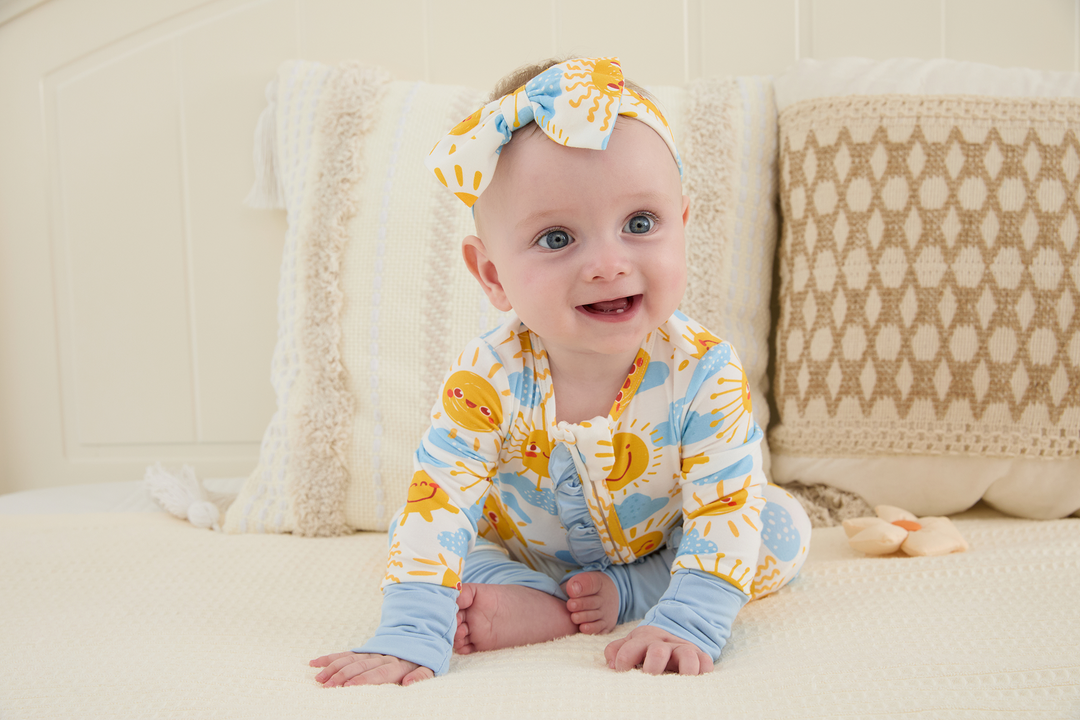 Bamboo Baby Boy/Girl Animal Printed 2-Way Zipper Anti Slip Long-sleeve Footie with/without Hairband Light Blue