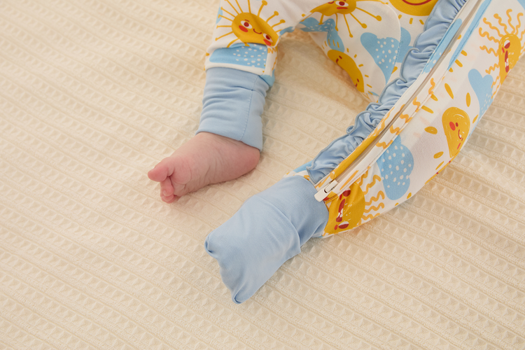 Bamboo Baby Boy/Girl Animal Printed 2-Way Zipper Anti Slip Long-sleeve Footie with/without Hairband Light Blue