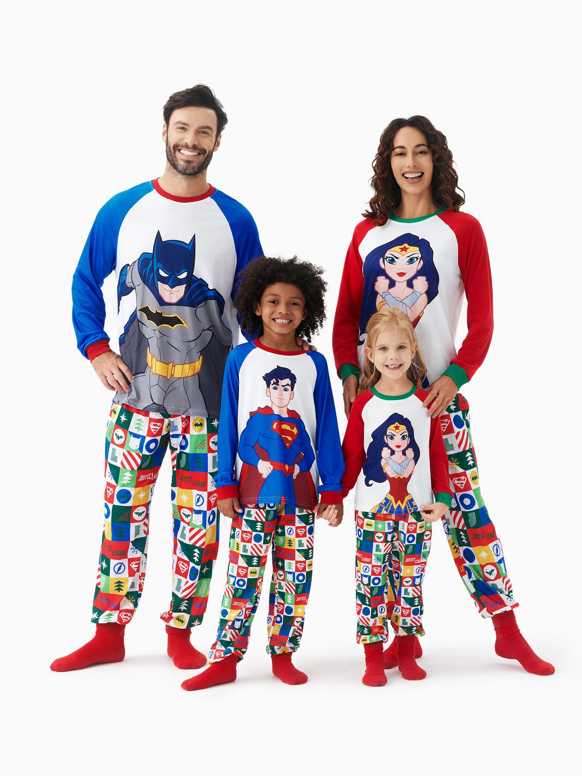 Justice League Christmas Family Matching Batman/Sperman/Wonder Woman Pajamas Sets with Christmas Socks