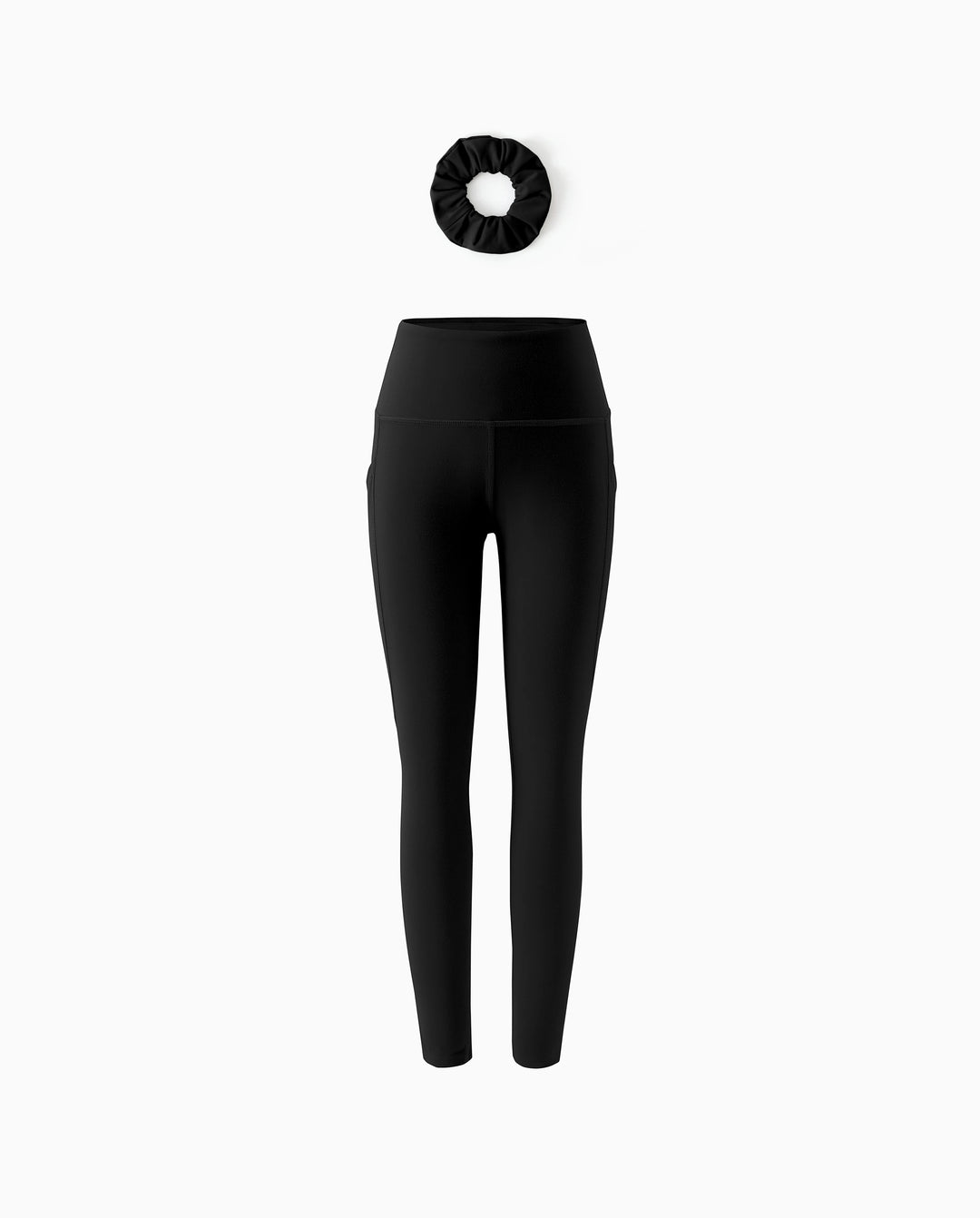 Sportliche ausgestellte Yogahose für Mädchen mit hoher Taille Einfarbige Leggings mit passendem Haargummi schwarz