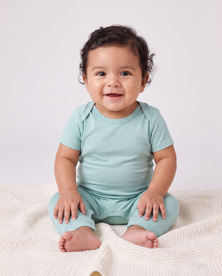 Bamboo Family Pajamas Solid Color Green Short Sleeve Matching Pajama Set ( Snug-Fitting for Children ) Green