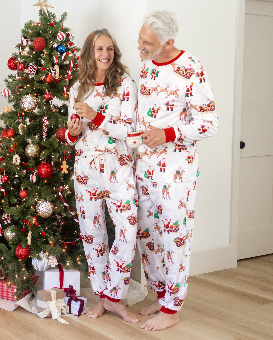 PatPat Family Matching Christmas Pajamas Reindeer & Santa Claus Print White Plus Size