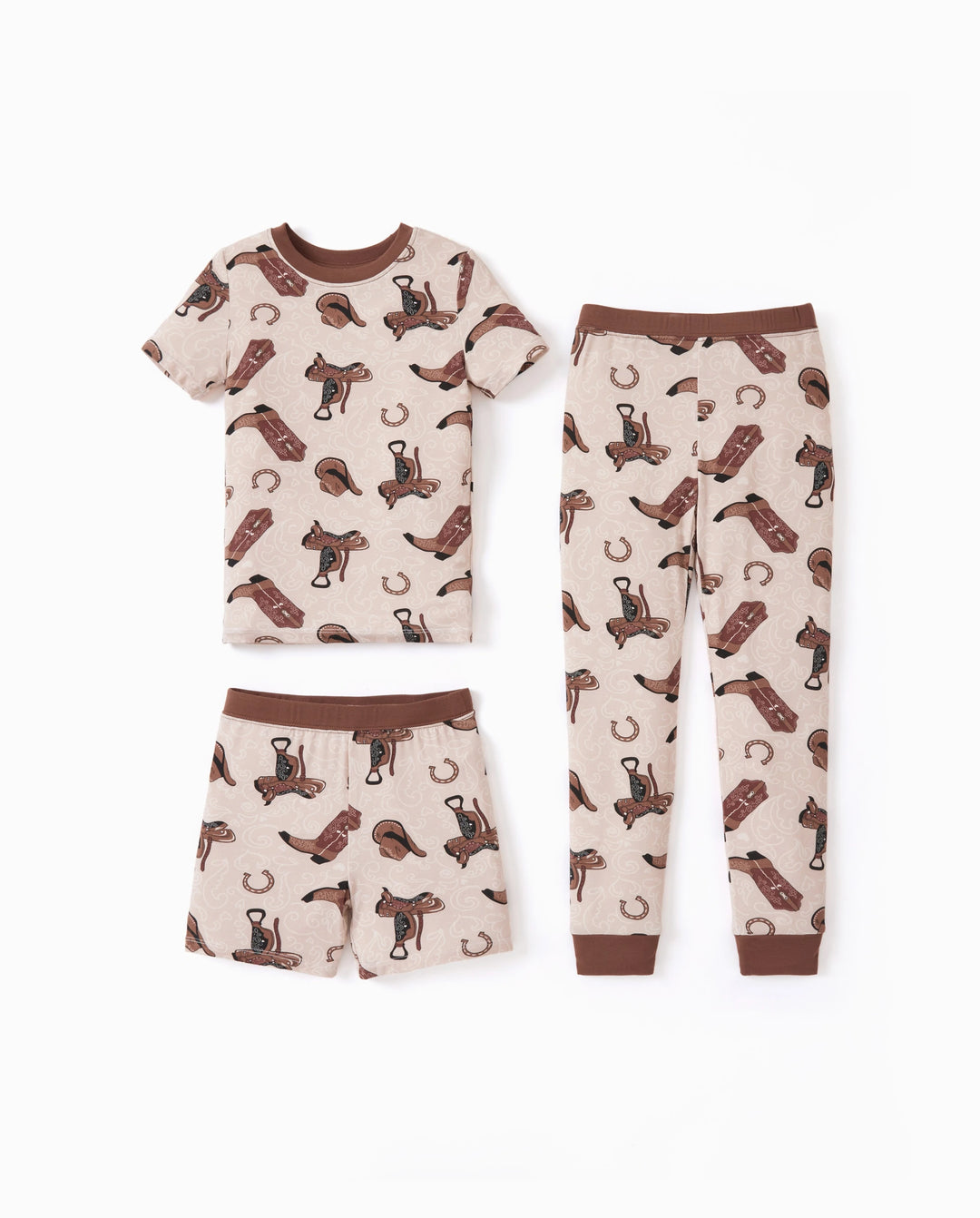 Toddler / Kids Christmas / Halloween Pajamas 3-Piece Bamboo Pajama Set 2-in-1 Look for 4 Seasons (Snug-Fitting) Brown