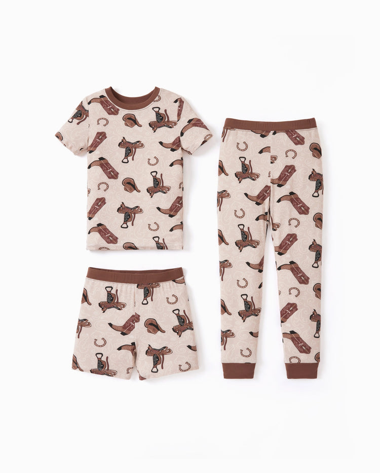 Toddler / Kids Christmas / Halloween Pajamas 3-Piece Bamboo Pajama Set 2-in-1 Look for 4 Seasons (Snug-Fitting) Brown