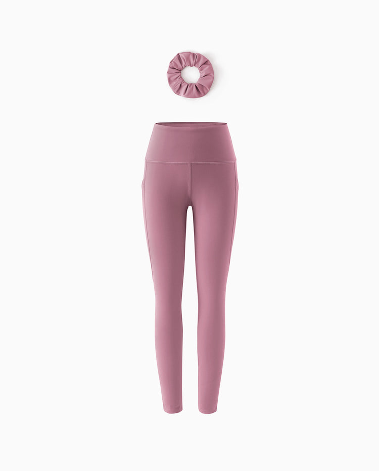 Sportliche ausgestellte Yogahose für Mädchen mit hoher Taille Einfarbige Leggings mit passendem Haargummi lila