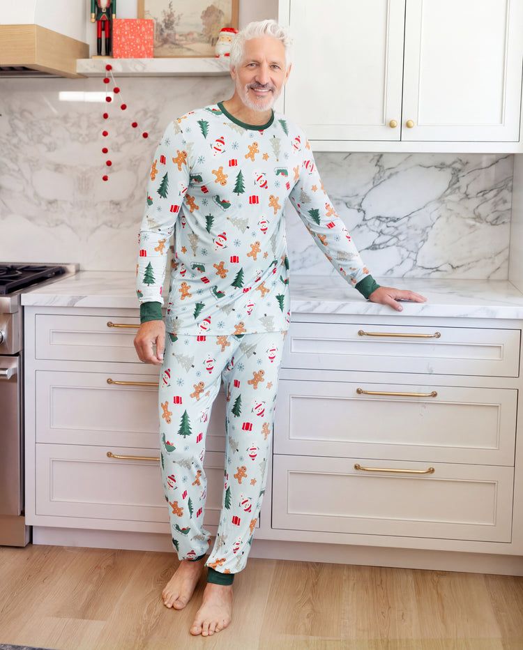 Pyjamas de Noël assortis pour toute la famille, imprimé pain d’épice et sapins, bambou vert