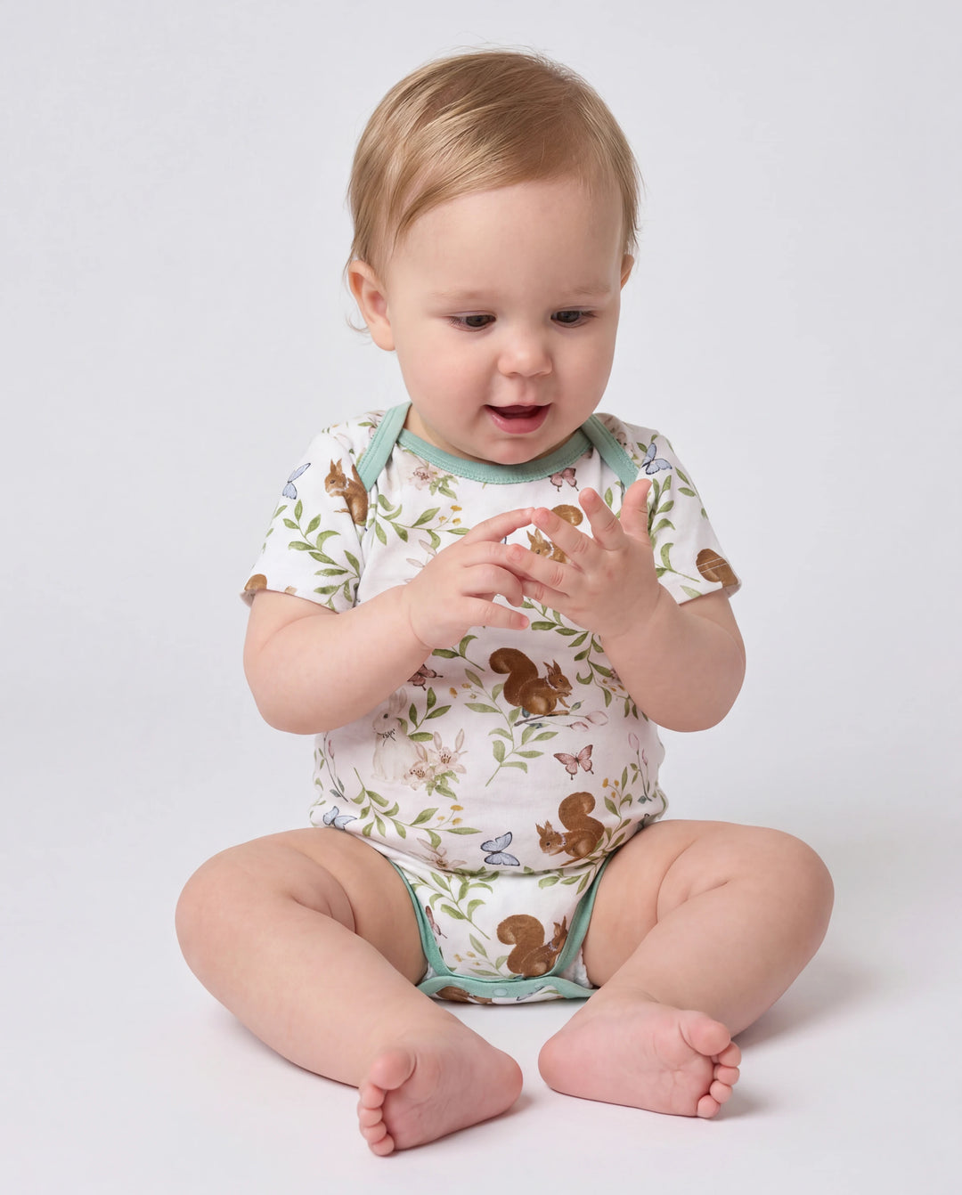 Bamboo Baby Boy/Girl 2-Pack Solid&Printed Rompers Set Light Green