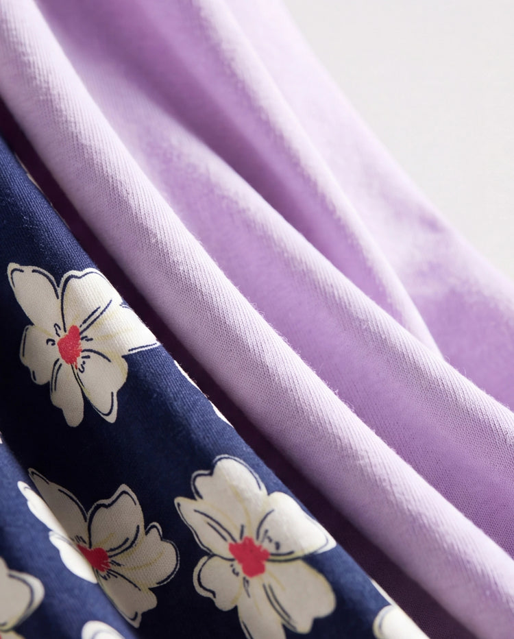 Ensemble 2 pièces pour fille, t-shirt à manches longues et volants avec nœud papillon et pantalon à imprimé floral violet clair