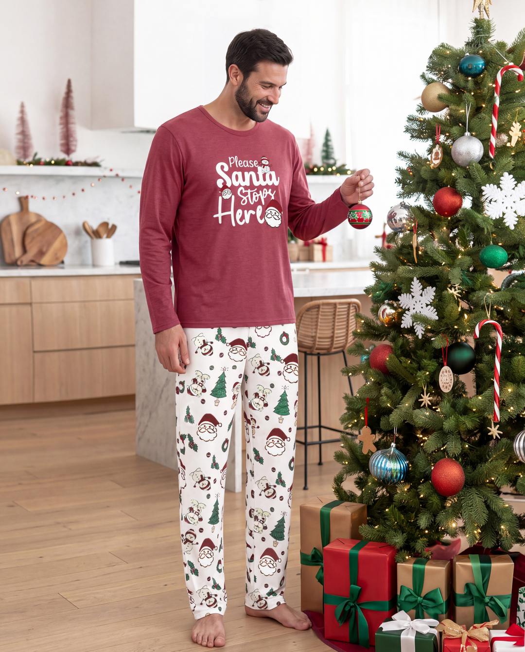 PatPat Family Matching Christmas Pajamas Santa & Christmas Tree Print Red
