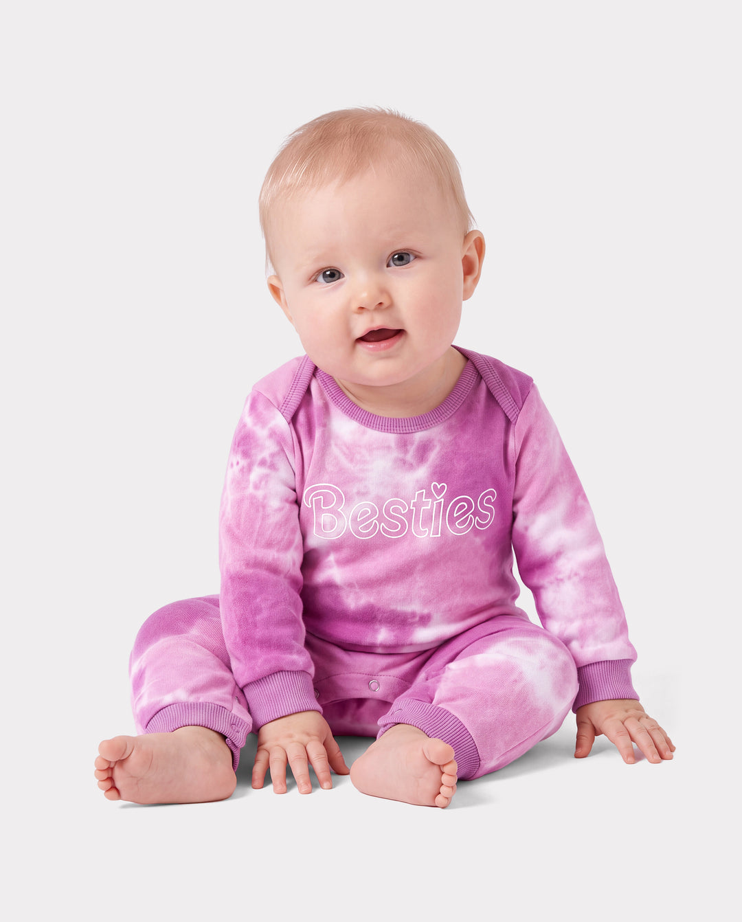 Mommy and Me Besties Tie-Dye Sweatshirts & Baby Romper Pink purple