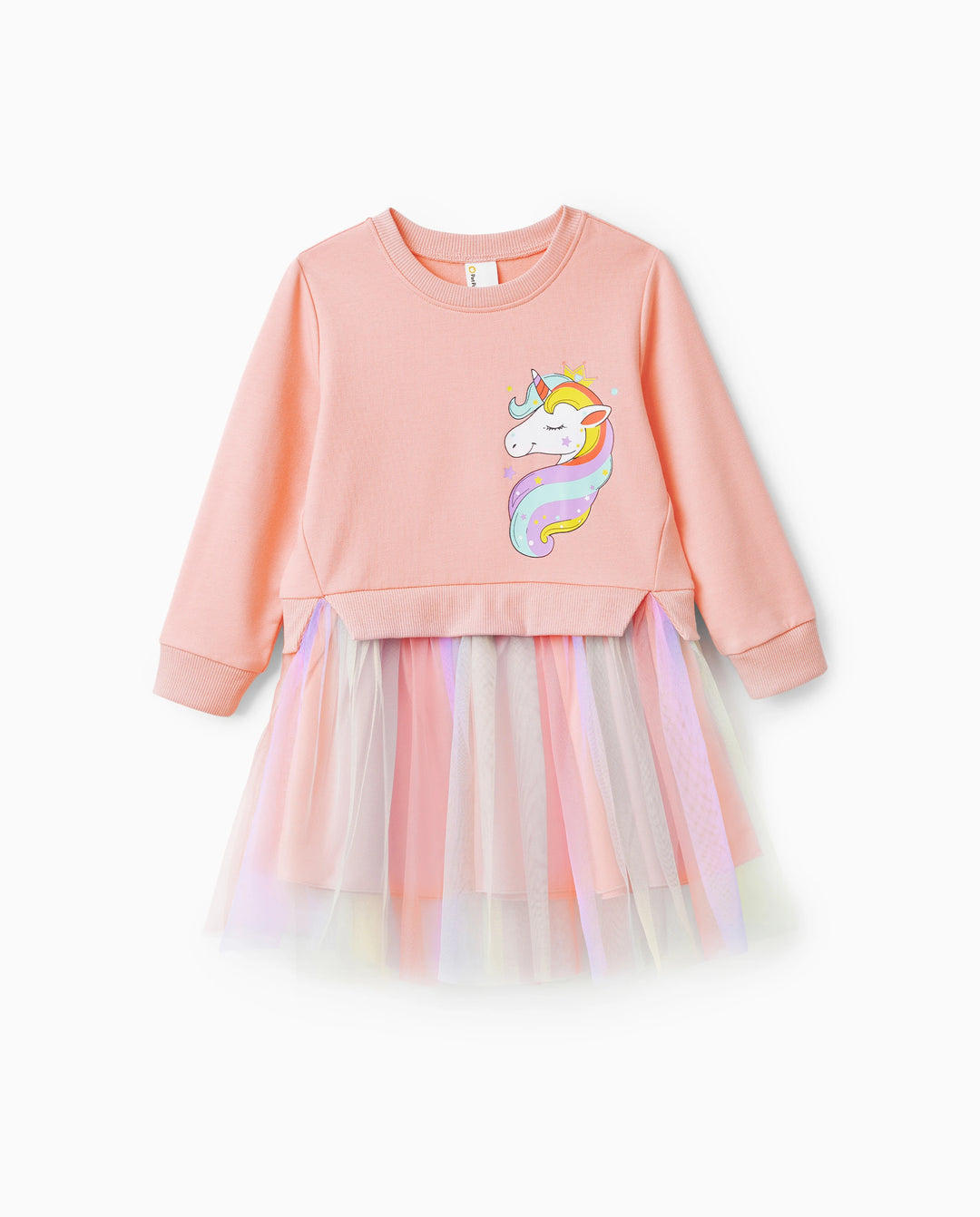 Toddler Girl Sweet Faux-two Unicorn Print Mesh Splice Fairy Dress Pink