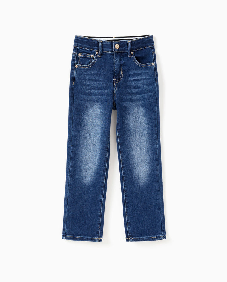 Einfarbig Elastische Taille Weich elastisch Bequem Casual Jeans Baumwollhose mit Taschen tiefblau