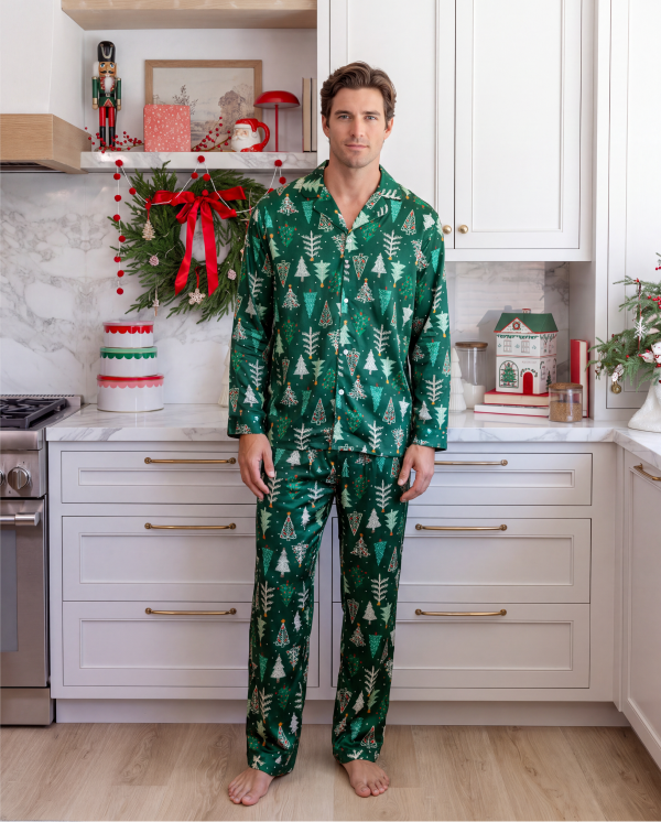 Christmas Matching Family Pajamas Xmas Tree Print Dark Green