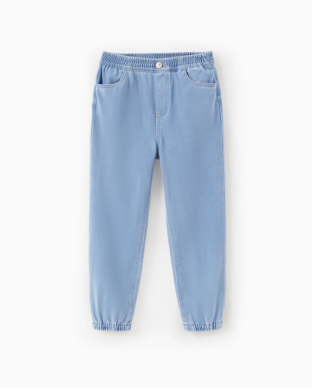 Kids Elastic Waist Denim Pants Soft Stretch Comfortable Everyday Jeans with Pockets Light Blue