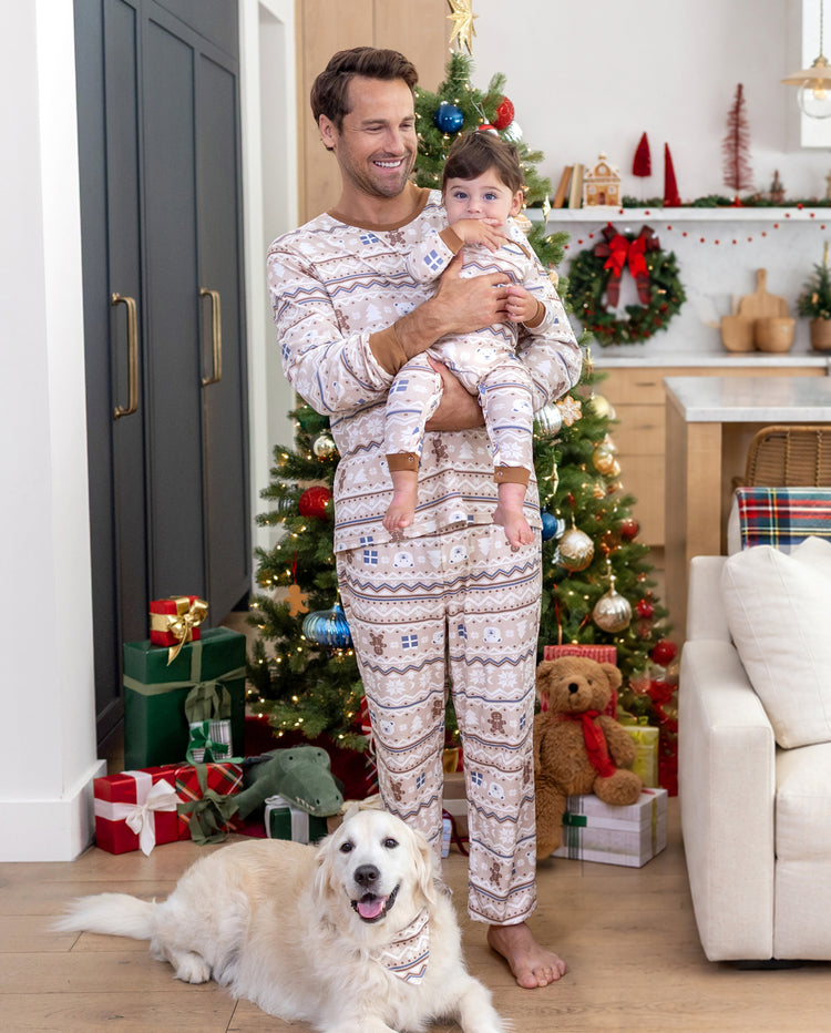 PatPat Family Matching Christmas Pajamas Fair Isle Print Cotton Khaki
