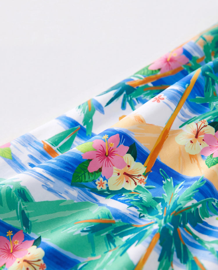 Mommy & me Tropical Palm Print Swim Trunks or Long Sleeve Rash Guard Swimsuit Turquoise