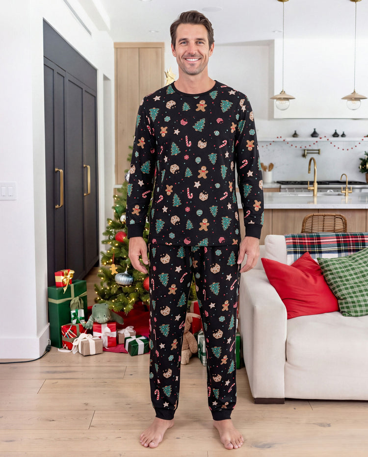 Christmas Matching Family Pajamas Cotton Xmas Tree Print Black