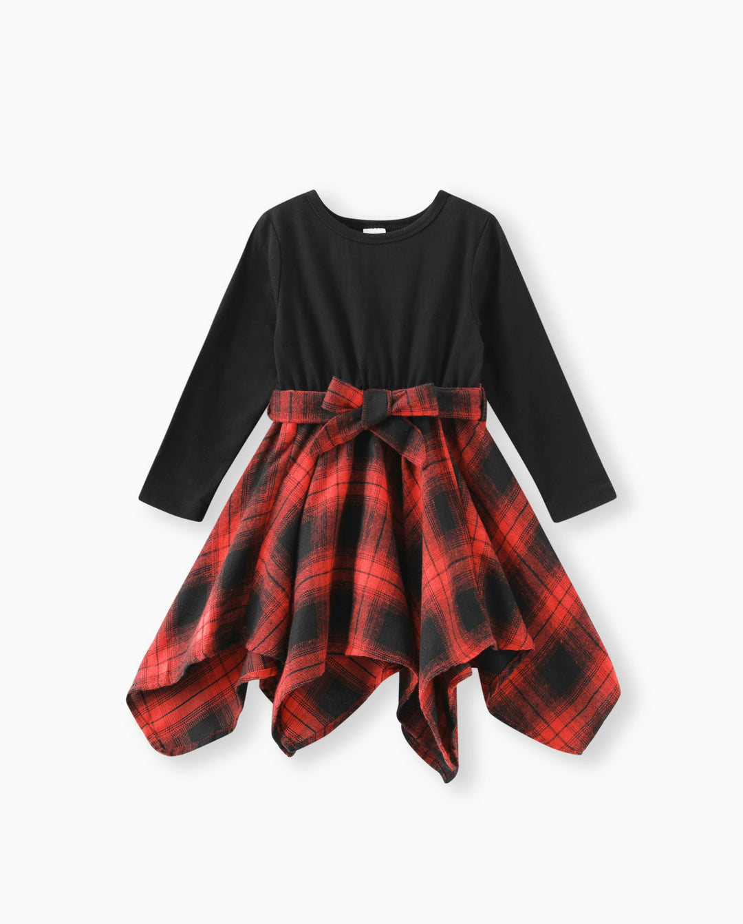 Toddler Girl Plaid Irregular Hem Splice Long-sleeve Dress Black