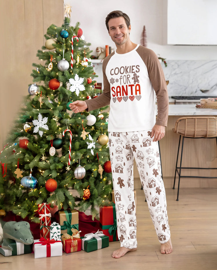 Pyjamas de Noël assortis pour toute la famille, imprimé pain d’épice, marron