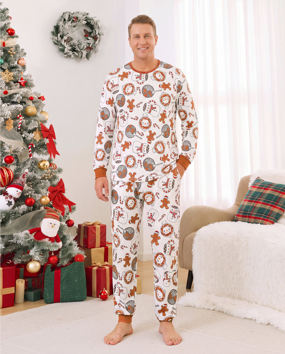 PatPat Matching Family Christmas Pajamas Mug & Snowman Print Khaki