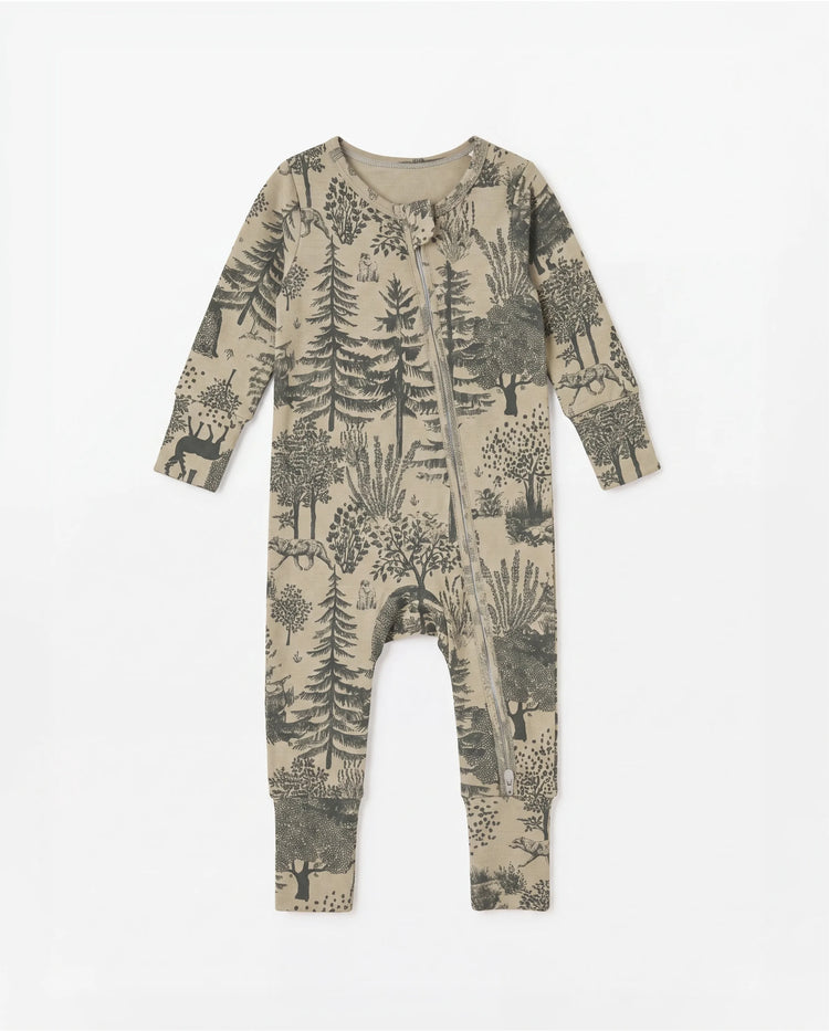Pijama de lana ajustado con cremallera y estampado de plantas para bebé niño/niña, color verde