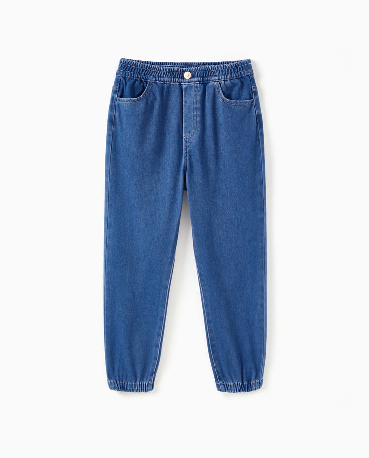 Kinder Elastische Taille Denim-Hose Weicher Stretch Bequeme Alltagsjeans mit Taschen blau