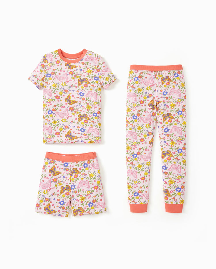 Toddler / Kids Christmas / Halloween Pajamas 3-Piece Bamboo Pajama Set 2-in-1 Look for 4 Seasons (Snug-Fitting) Light Pink