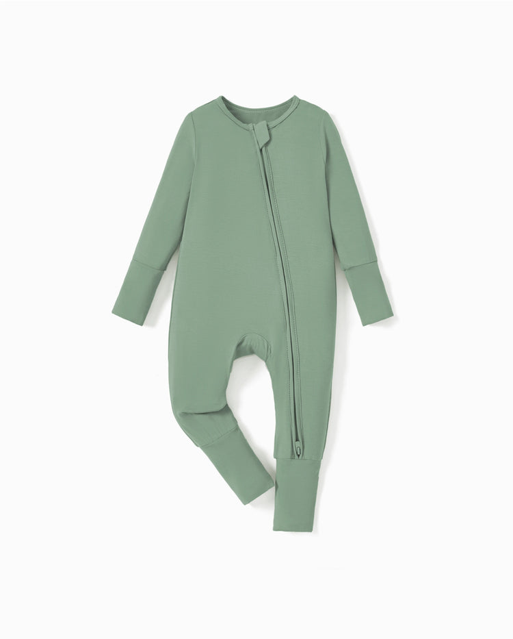 Kinder Baby / Mädchen Bambus Pyjama mit kindlichem Aufdruck (eng anliegend) dunkelgrün