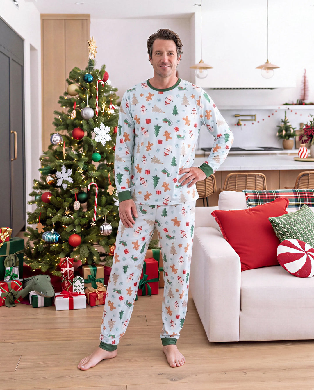 Christmas Matching Family Bamboo Pajamas Gingerbread & Xmas Tree