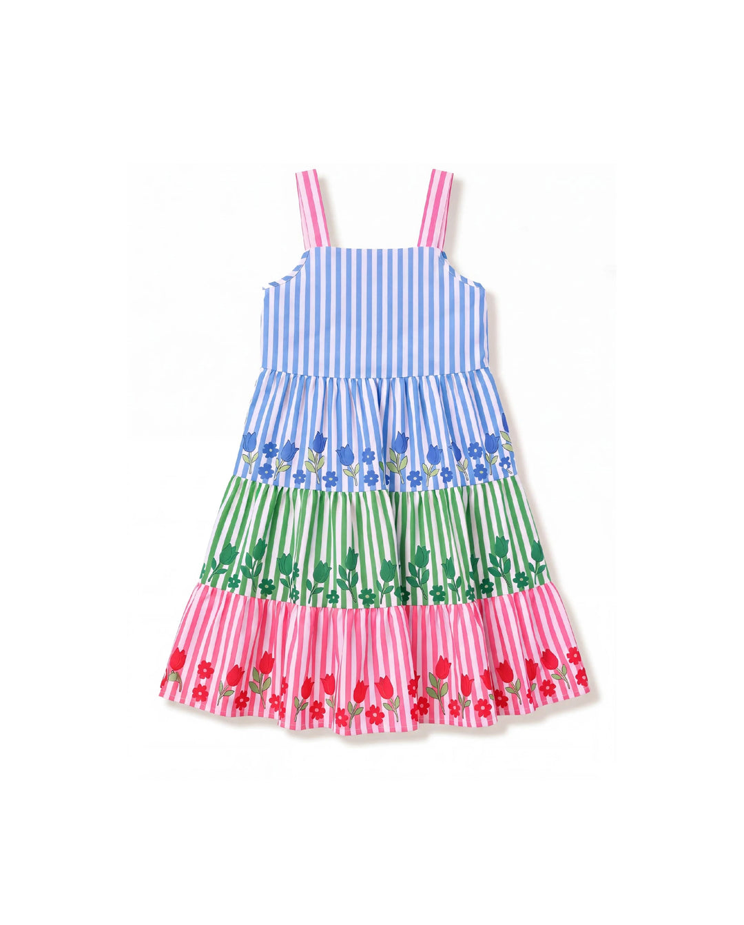 Fresh Market Toddler Girl Colorful Striped Floral Tiered Dress Multi-color