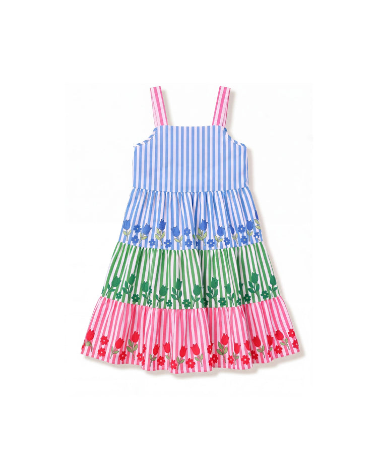 Fresh Market Toddler Girl Colorful Striped Floral Tiered Dress Multi-color