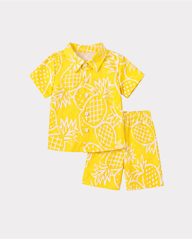 Fresh Market Baby Boy Pineapple Shirt & Shorts Set Yellow