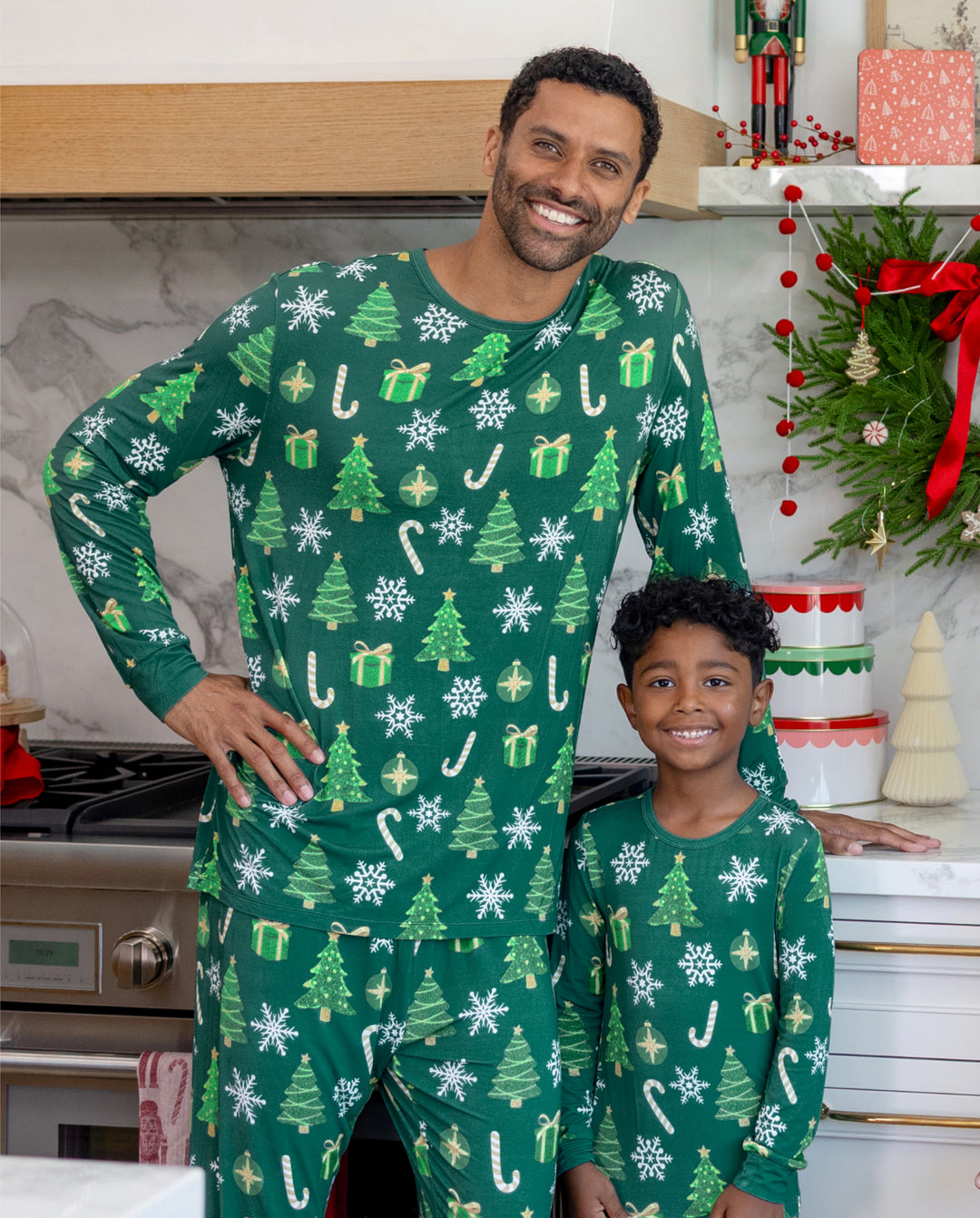 Bamboo Christmas Tree Print Matching Family Christmas Pajamas Green