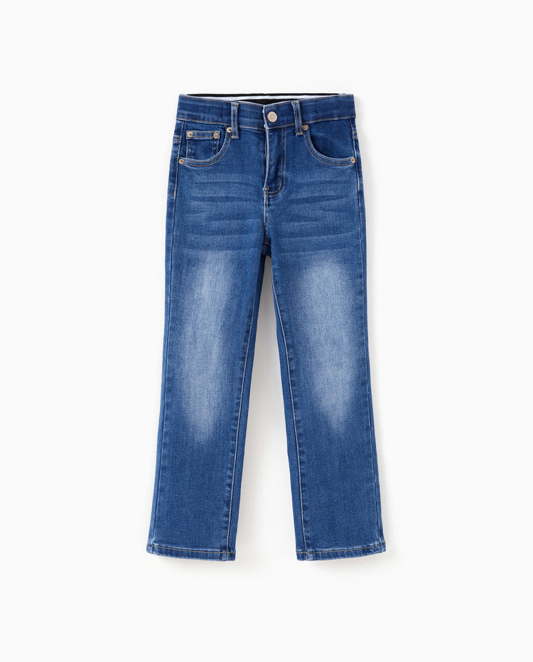 Einfarbig Elastische Taille Weich elastisch Bequem Casual Jeans Baumwollhose mit Taschen blau