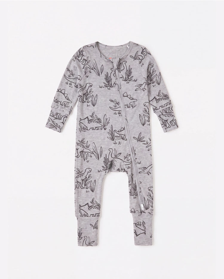 Pyjama bébé garçon/fille en laine à imprimé végétal, zippé et ajusté, gris