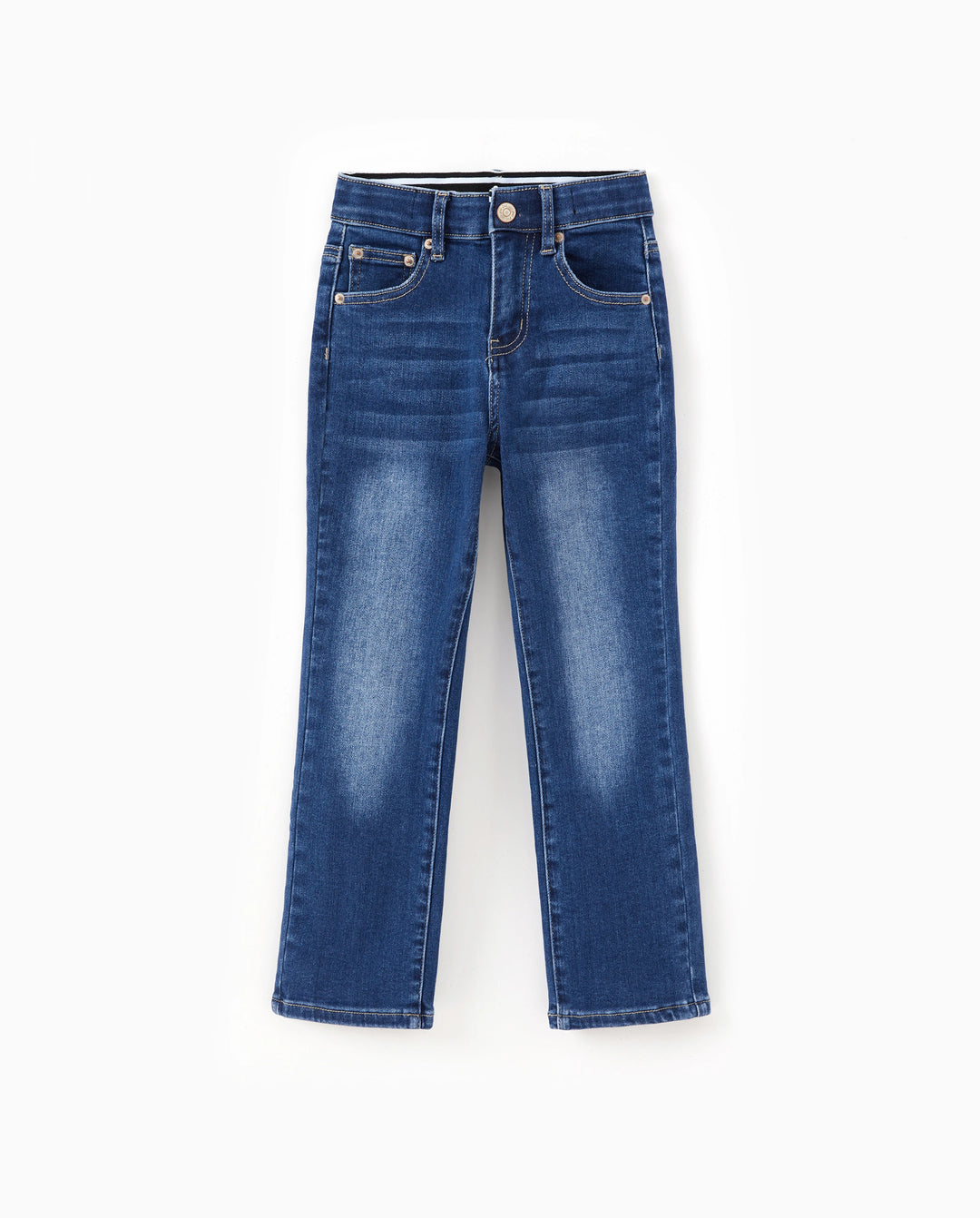 Pantalones vaqueros de mezclilla para niños con cintura elástica, suaves, elásticos y cómodos para uso diario con bolsillos, color azul oscuro