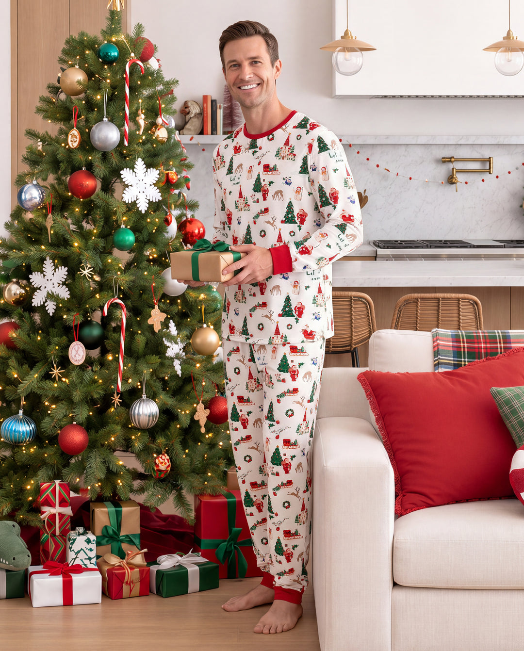 PatPat Family Matching Christmas Pajamas Collared Bamboo Xmas Tree Print