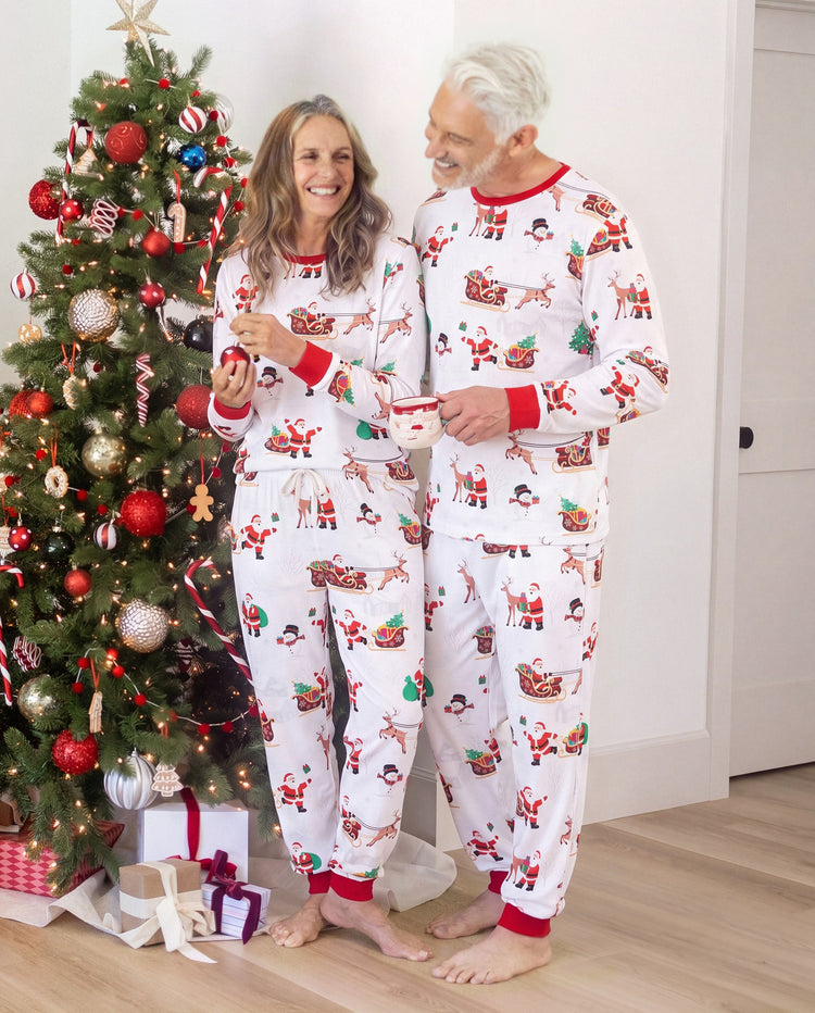 PatPat Family Matching Christmas Pajamas Reindeer & Santa Claus Print White Plus Size RED/WHITE