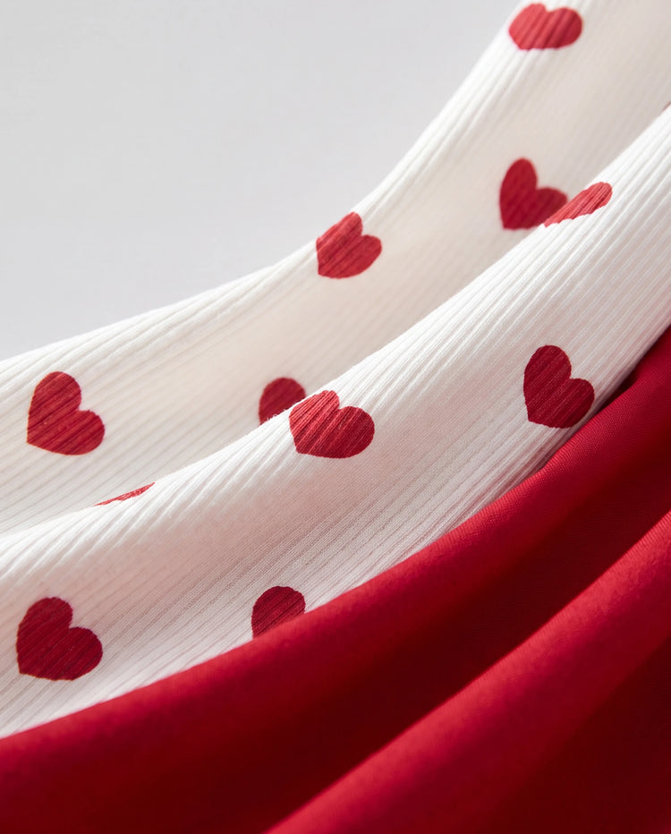 Conjunto de 2 piezas de vestido con lazo y corazón para niña, color rojo