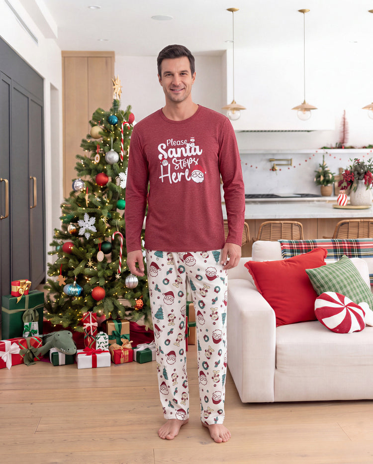 Christmas Matching Family Pajamas Santa & Xmas Tree Print Pink